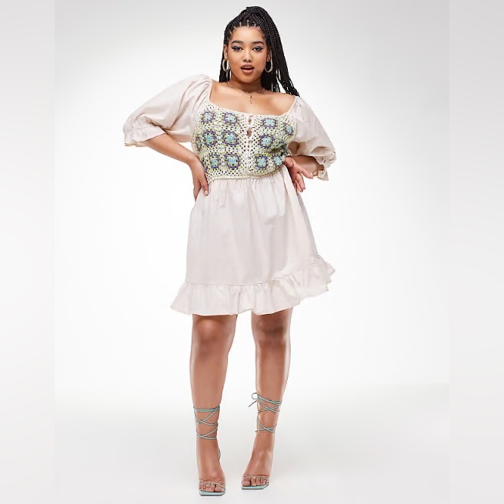 ASOS Design Curve Crochet Mini Smock Dress in Cream